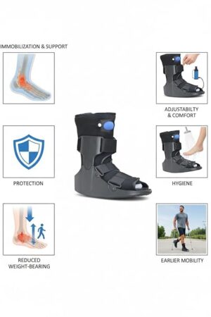 Orthopedic Walker Boot with Built-in Airbag, Wider Rocker Sole, Plastic Molded Upright, Adjustable Straps, Black, for Foot and Ankle Recovery (M)