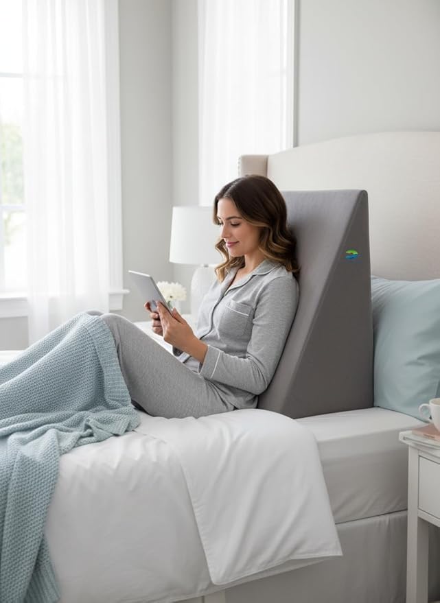 Balance Care Wedge Plus Cushion for Sleeping & Acid Reflux Relief, Memory Foam, Grey, Orthopedic, High Resilience Foam, Leg Elevator, Pregnancy Support, Medium-Firm - Image 3