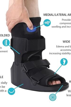 Orthopedic Walker Boot with Built-in Airbag, Wider Rocker Sole, Plastic Molded Upright, Adjustable Straps, Black, for Foot and Ankle Recovery (M)