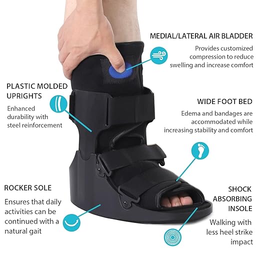 Orthopedic Walker Boot with Built-in Airbag, Wider Rocker Sole, Plastic Molded Upright, Adjustable Straps, Black, for Foot and Ankle Recovery (M) - Image 4