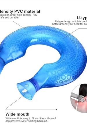 U-Shaped Hot Water Bottle, PVC Explosion-Proof Neck Shoulder Heating Pad, Blue Reusable Heat Pack for Pain Relief, Spill-Proof Wide Mouth Design