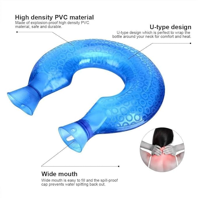 U-Shaped Hot Water Bottle, PVC Explosion-Proof Neck Shoulder Heating Pad, Blue Reusable Heat Pack for Pain Relief, Spill-Proof Wide Mouth Design - Image 6