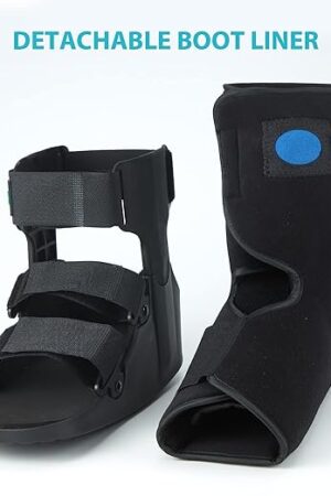 Orthopedic Walker Boot with Built-in Airbag, Wider Rocker Sole, Plastic Molded Upright, Adjustable Straps, Black, for Foot and Ankle Recovery (M)