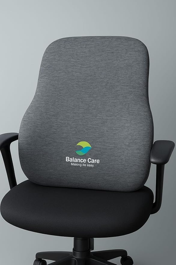 BALANCE CARE MAKING LIFE EASY Lumbar Support Cushion, Ergonomic Back Pillow for Office Chair, Car Seat, Grey Memory Foam Posture Corrector for Back Pain Relief - Image 2